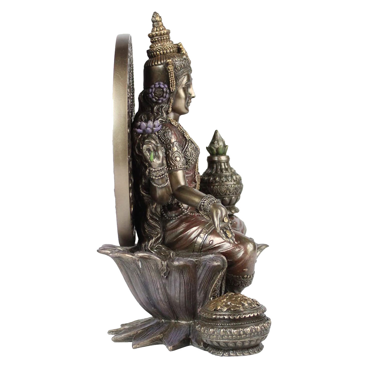 Figurine Lakshmi en rsine aspect bronze 20 cm