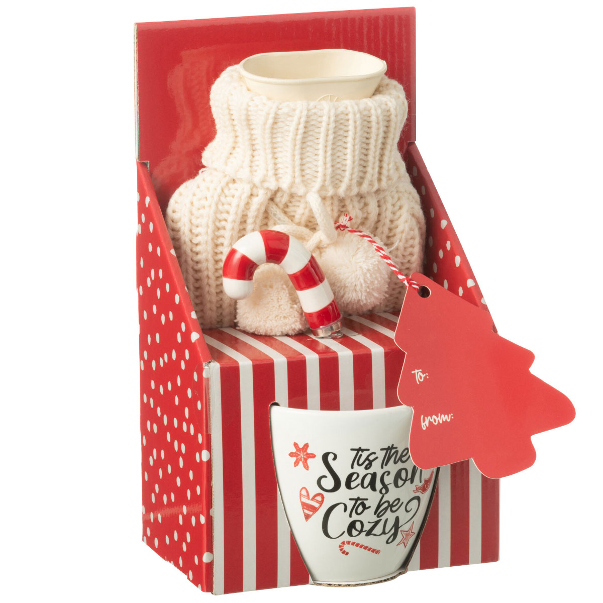 Set cadeau mug, cuillre canne en sucre d'orge et bouillotte