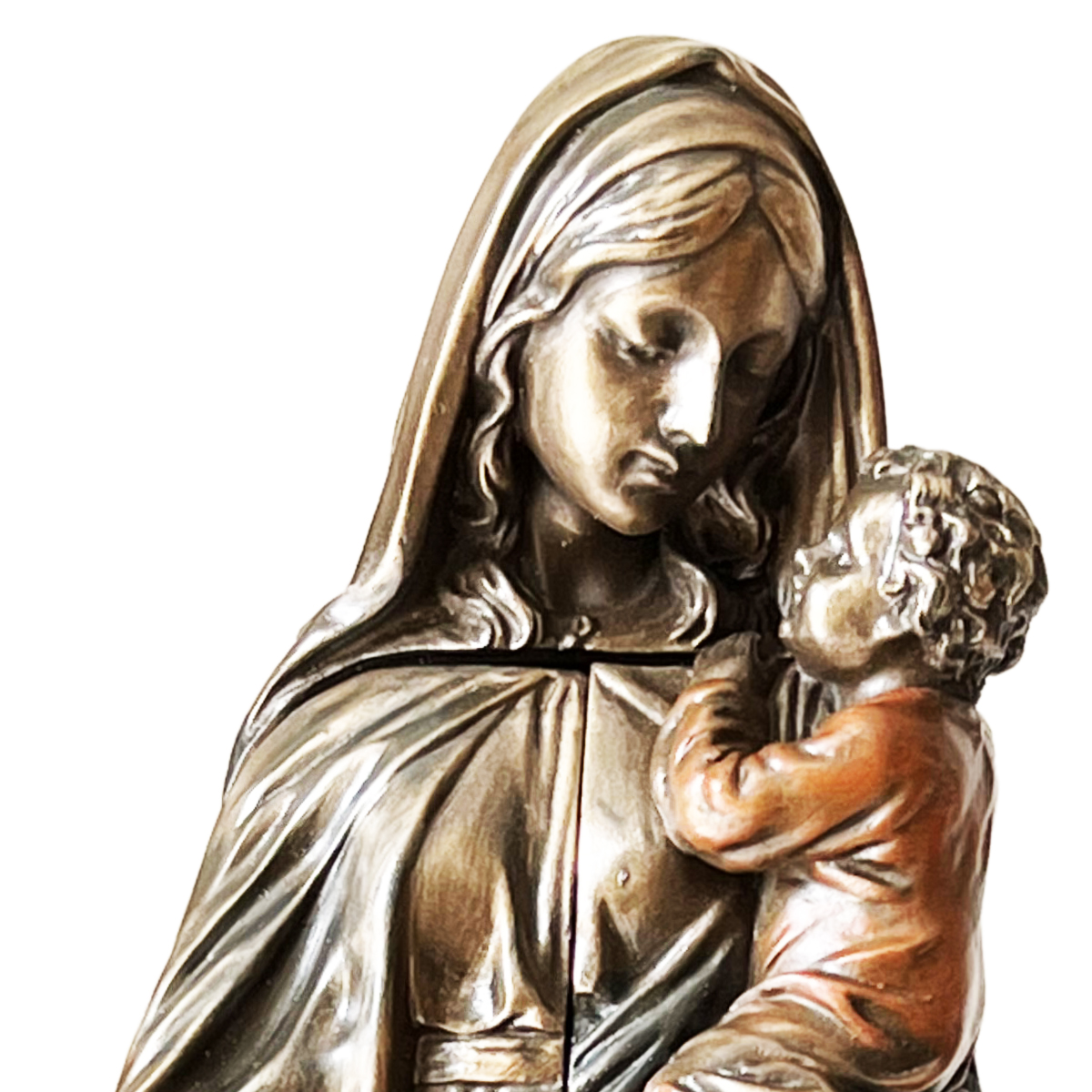 Figurine Vierge  l'enfant en bronze coul  froid 21 cm