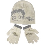 Set bonnet et gants enfant Betty Boop  Beige avec broderies