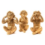 Figurine 3 mignons petits singes en rsine Or 17 cm