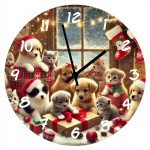 Horloge Ronde en verre chiots et chatons de Nol 29 cm