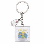 Porte-clés Le Petit Prince avec rose sous cloche et charm Porte-clés Le Petit Prince avec rose sous cloche et charm
