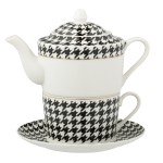 Théière égoïste pied-de-poule en porcelaine blanc et noir Théière égoïste pied-de-poule en porcelaine blanc et noir