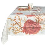 Nappe imprime en polylin enduit Corail orange 160 x 160 cm