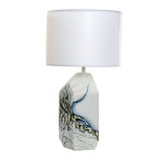 Lampe en cramique peinture abstraite et abat-jour blanc - 55 cm