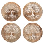 Ensemble de 4 dessous de verres ronds arbre de vie en bois grav