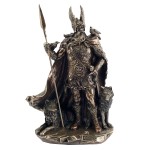 Figurine Odin et ses loups Geri et Freki en rsine aspect bronze